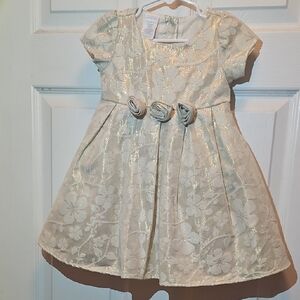 Wonderkids Cream And Gold Floral Kids Dress